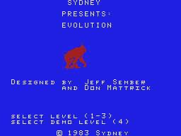 Syndey's Evolution title screen for Colecovision